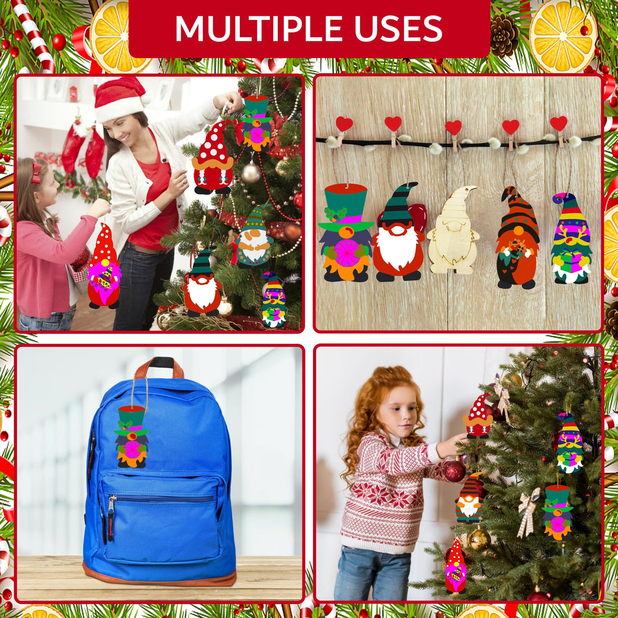 40PCS DIY Christmas Wooden Ornaments Unfinished Wood Slices to Paint with 8 Styles,Wooden Christmas Ornaments Crafts,DIY Santa Claus Christmas Tree Ornaments kit for Kids,DIY Christmas Tree Crafts Aodmti