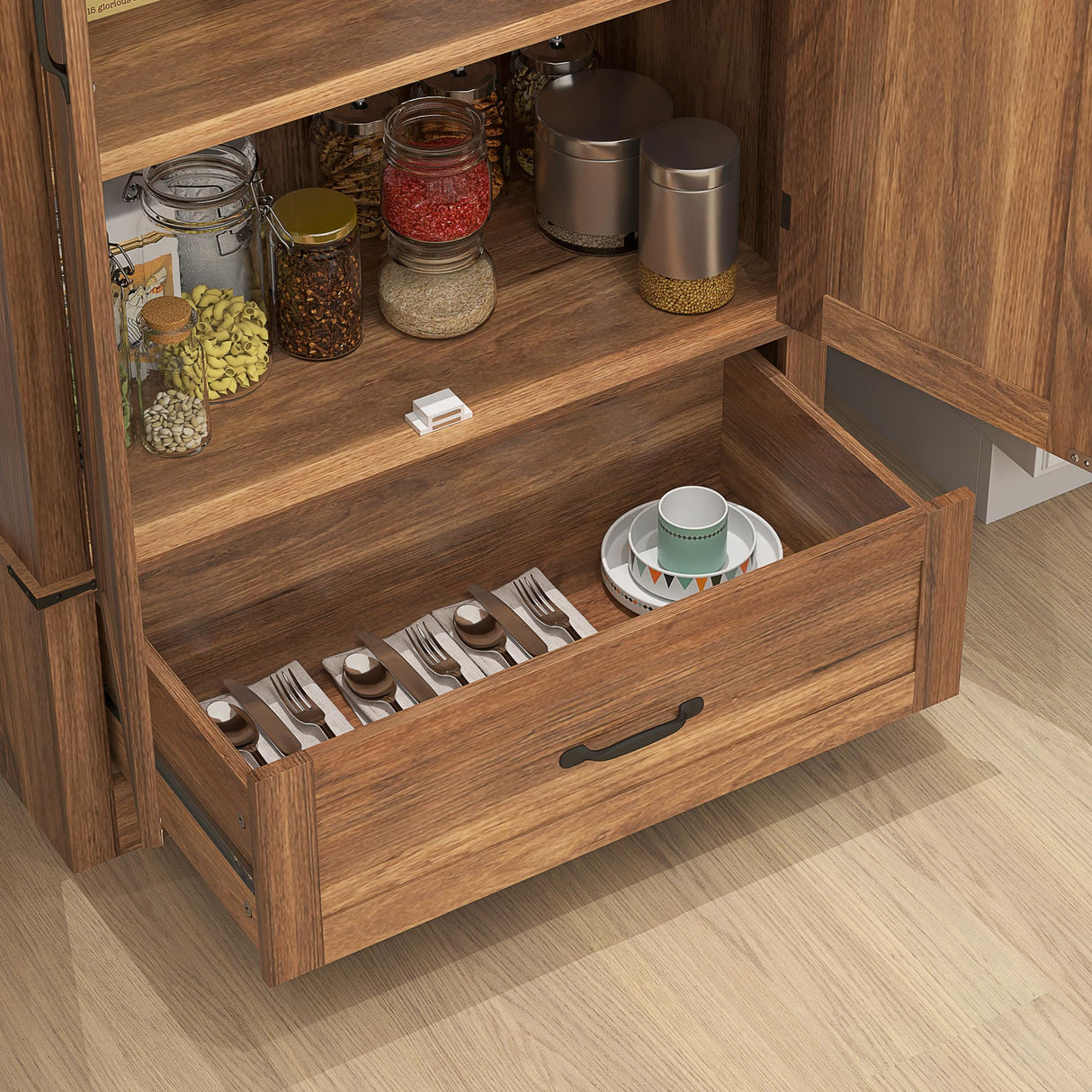 HOMCOM 72" Tall Farmhouse Kitchen Pantry Cabinet - Kitchen Storage Cabinet with Adjustable Shelves & 2 Barn Doors & Drawer, Versatile Storage Unit for Dining Room, Brown HOMCOM