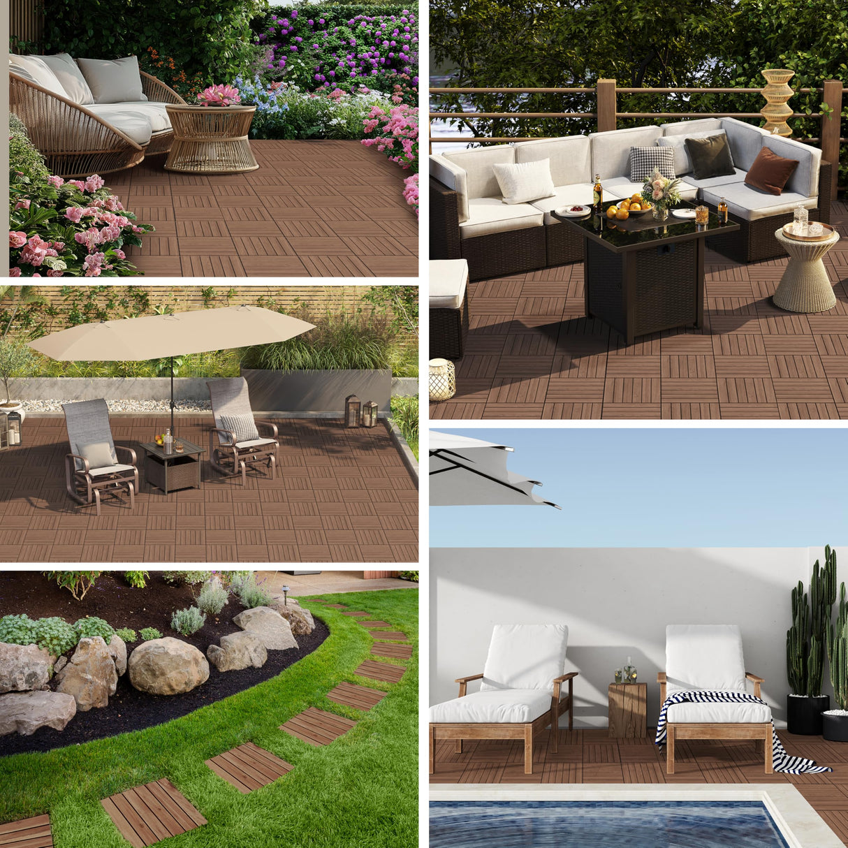 Yaheetech 27PCS Acacia Wood Interlocking Flooring Tiles Waterproof Flooring for Outdoor & Indoor Patio,Balcony,Garden,Poolside,12 × 12 in,Brown Yaheetech