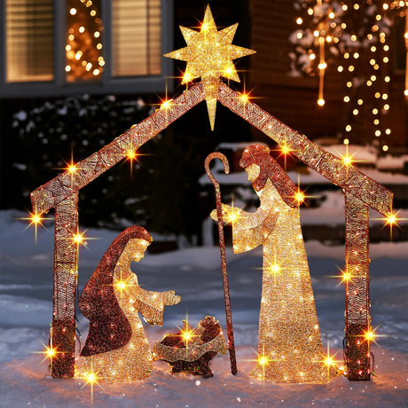 TW SHINE Christmas Nativity Scene Decorations, 6 FT Lighted Outdoor Nativity Set with 250 Lights, Christmas Decoration for Indoor Outdoor Holiday Party Garden Yard Lawn Decor TW SHINE