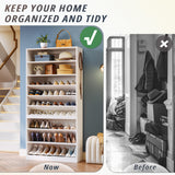 IRONCK Shoe Storage Cabinet, 10-Tier Shoe Organizer for Closet Entryway, Wooden Shoe Rack Holds 36 to 52 Pairs, Adjustable Shelves & Hook, Entryway Furniture Shoe Cabinet IRONCK