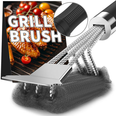 PePeng Grill Brush with Scraper, Non-Slip Handle, Bottle Opener, 3 in 1 Extra Strong BBQ Cleaner Accessories, Deep Clearning Brush for Gas/Charcoal Grilling Grates