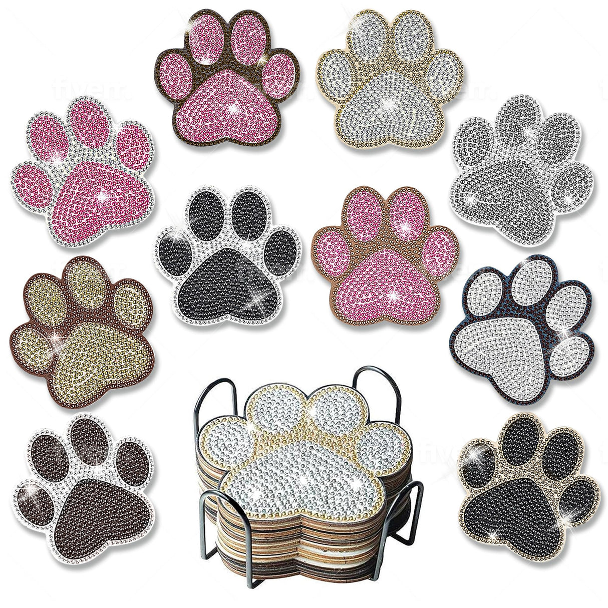 10 pcs Diamond Painting Coasters | Diamond Art Coasters | Dog Paw Diamond Art Painting | Perfect Art Craft Gift for Dog Lover, Dad, Mom, Grandparents, Brother, Sister. LGANHAPY