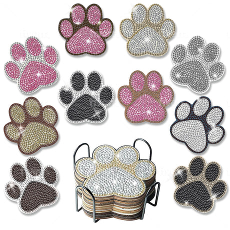 10 pcs Diamond Painting Coasters | Diamond Art Coasters | Dog Paw Diamond Art Painting | Perfect Art Craft Gift for Dog Lover, Dad, Mom, Grandparents, Brother, Sister. LGANHAPY