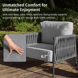 EAST OAK 3-Piece Patio Furniture Set | Armchairs & Coffee Table | Outdoor Furniture with Cushions | Deep Seating Modern Conversation Set | Garden, Porch, Balcony & Backyard | Misty Grey EAST OAK