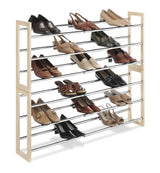 Whitmor 3 Tier Expandable Shoe Rack -Stackable - Natural Wood and Chrome Whitmor