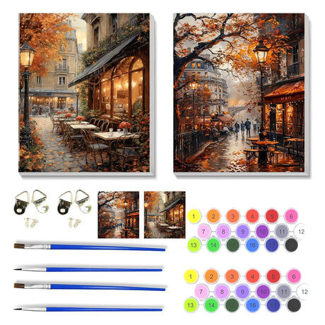 2 Pack Fall Paint by Numbers Kit for Adults Beginner with Framed,Cafe Easy Adult Paint by Number Kits on Canvas DIY Painting for Beginners Art by Numbers for Home Wall Decor 10x12Inch NEGEKFKX