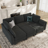 Dowiean Sectional Sleeper Sofa, 6 Seaters Modular Sleeper Sofa Couch, Comfy Sectionals Couches Bed, Convertible Sofas with Ottomans, Modular Sectional Couches for Living Room, Dark Grey Dowiean