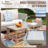 PHI VILLA 5-Piece Patio Wicker Furniture Set, Outdoor Sectional Rattan Cushion Sofa Couch Conversation Set with Ottoman, Acacia Wood Coffee Table for Poolside,Beige PHI VILLA