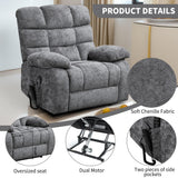 EZZUP Power Lift Recliner Chair for Elderly People, Lay Flat Recliner with Vibration Massage and Lumbar Heating, Lift Chair with Infinite Position and 2 Remote Controls, Chenille Fabric Gray EZZUP