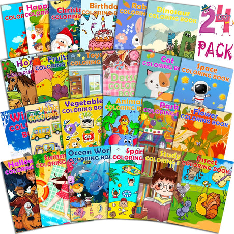 24Pack Coloring Books for Kids Ages 4-8 8-12, Small Bulk Coloring Books for Kids Ages 2-4, Birthday Party Favors Gifts Classroom Activity Supplies, Includes Dinosaur Animal Enxhz
