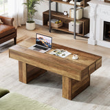 Tribesigns Rectangle Coffee Table, 47.24" Farmhouse Center Table with Slat Tabletop & Thick Base, Rustic Wooden Cocktail Tea Table for Living Room Apartment, Brown Tribesigns
