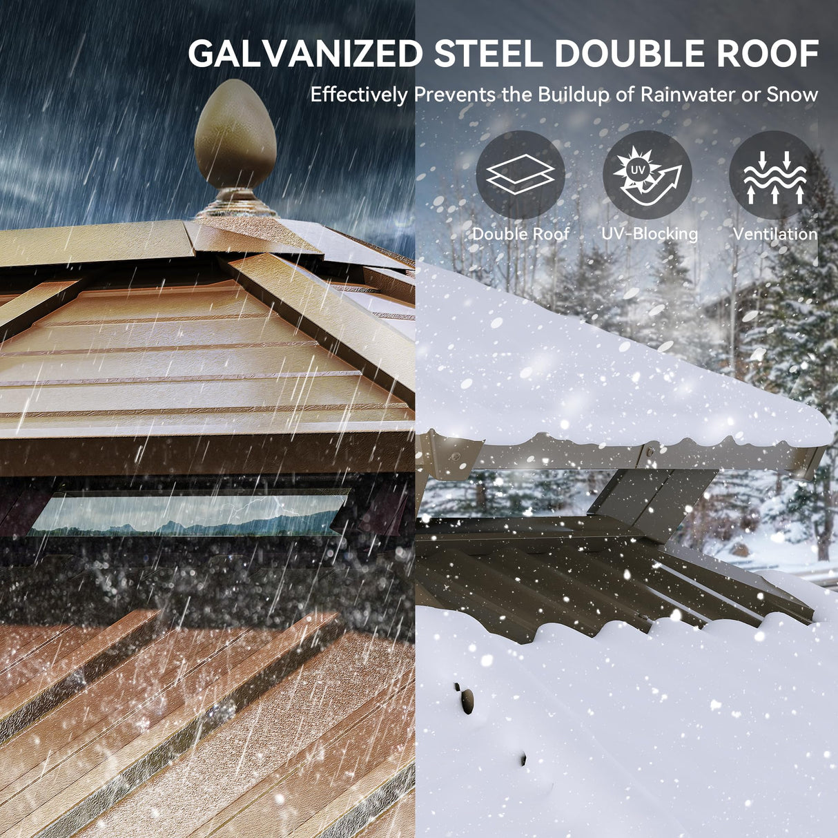 YITAHOME 10x12ft Hardtop Gazebo with Nettings and Curtains, Heavy Duty Double Roof Galvanized Steel Outdoor Combined of Horizontal Vertical Stripes Roof for Patio, Backyard, Deck, Lawn (Bronze) YITAHOME