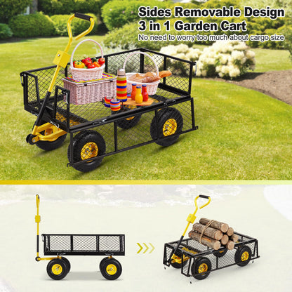 Eusuncaly Steel Garden Cart with Removable Sides, 880LBS Heavy Duty Utility Wagon Cart with Huge Pneumatic All Terrain Tires, Wagon Cart with 180°Adjustable Handle for Garden,Farm,Yard,Black - WoodArtSupply