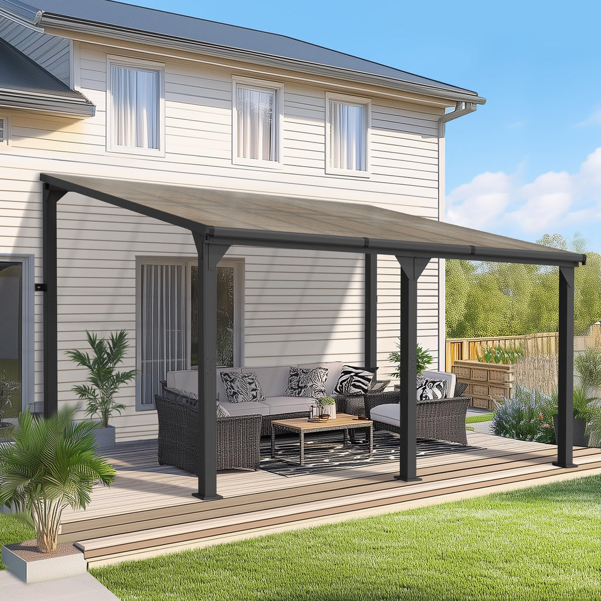 Pamapic 10 * 14FT Hardtop Lean to Gazebo,Wall Mounted Gazebo,Outdoor Gazebo,Aluminum Frame Pergola,UV Resistant Polycarbonate Roof,Outdoor Patio Awnings for Deck,Backyard Pamapic