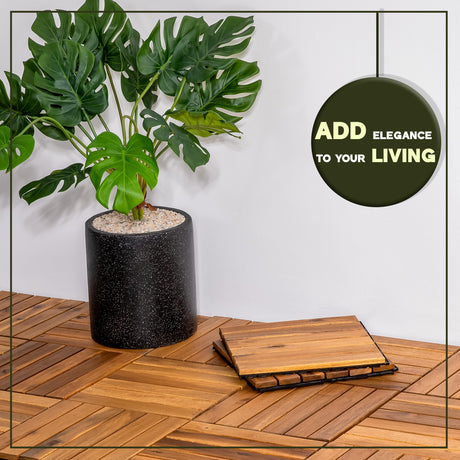 VICTORY RELAX Acacia Wood Flooring Interlocking Deck Tiles for Patio Decor 9 Pcs 6 Slats VR Natural - Waterproof Indoor & Outdoor Decor - Balcony Garden Decking Tile (12.24 * 12.24 * 0.75 inches) VICTORY RELAX