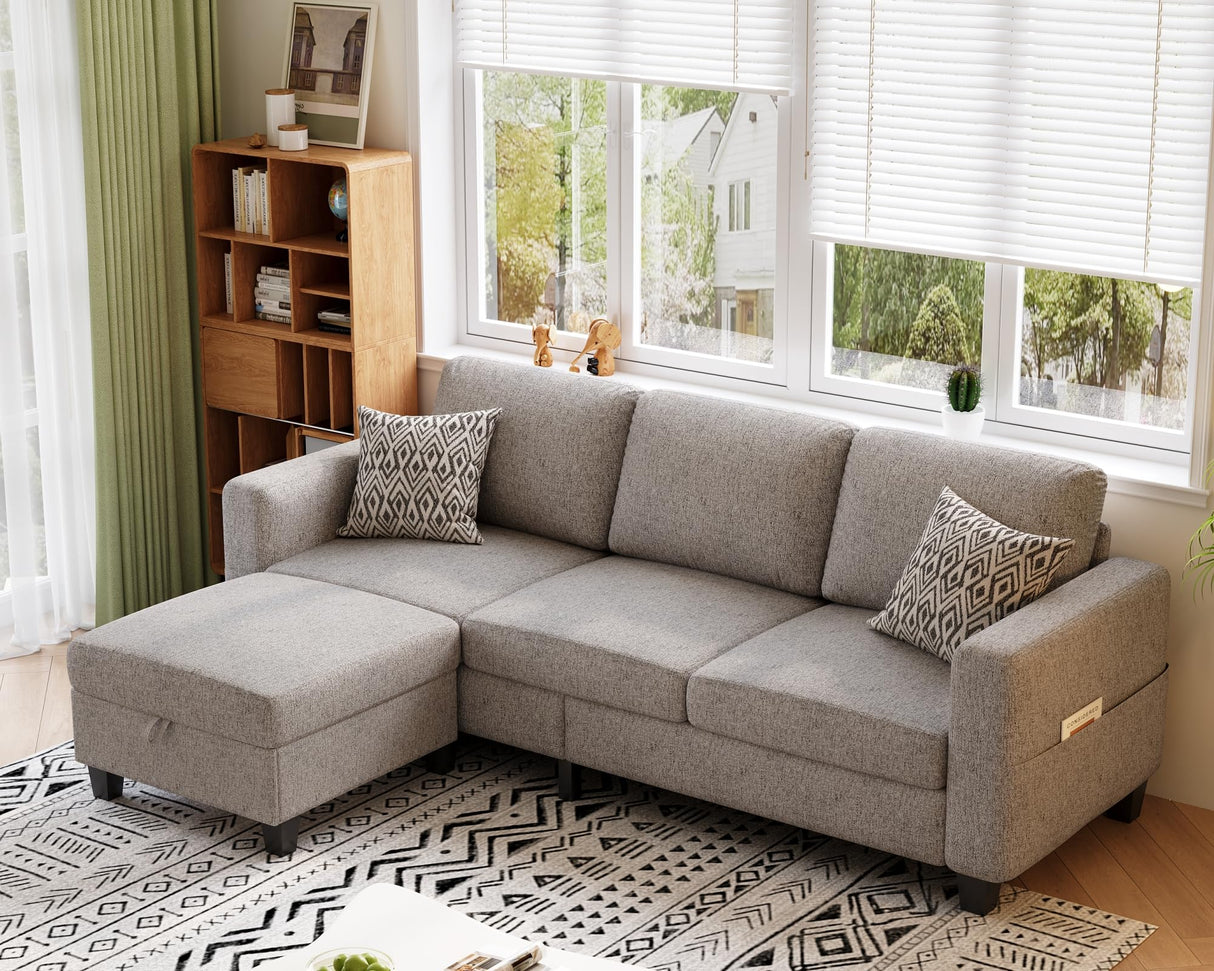 Woyomeub Sectional Sofas Couches for Living Room 3 Seater L Shaped Couch with Storage Ottoman 78" Modern Linen Fabric Brown Sofa for Apartment, Studio, Office, Small Space Woyomeub