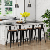 Yongchuang 24" Metal Barstools Set of 4 Counter Bar Stools with Wood Top Low Back Matte Black Yongchuang