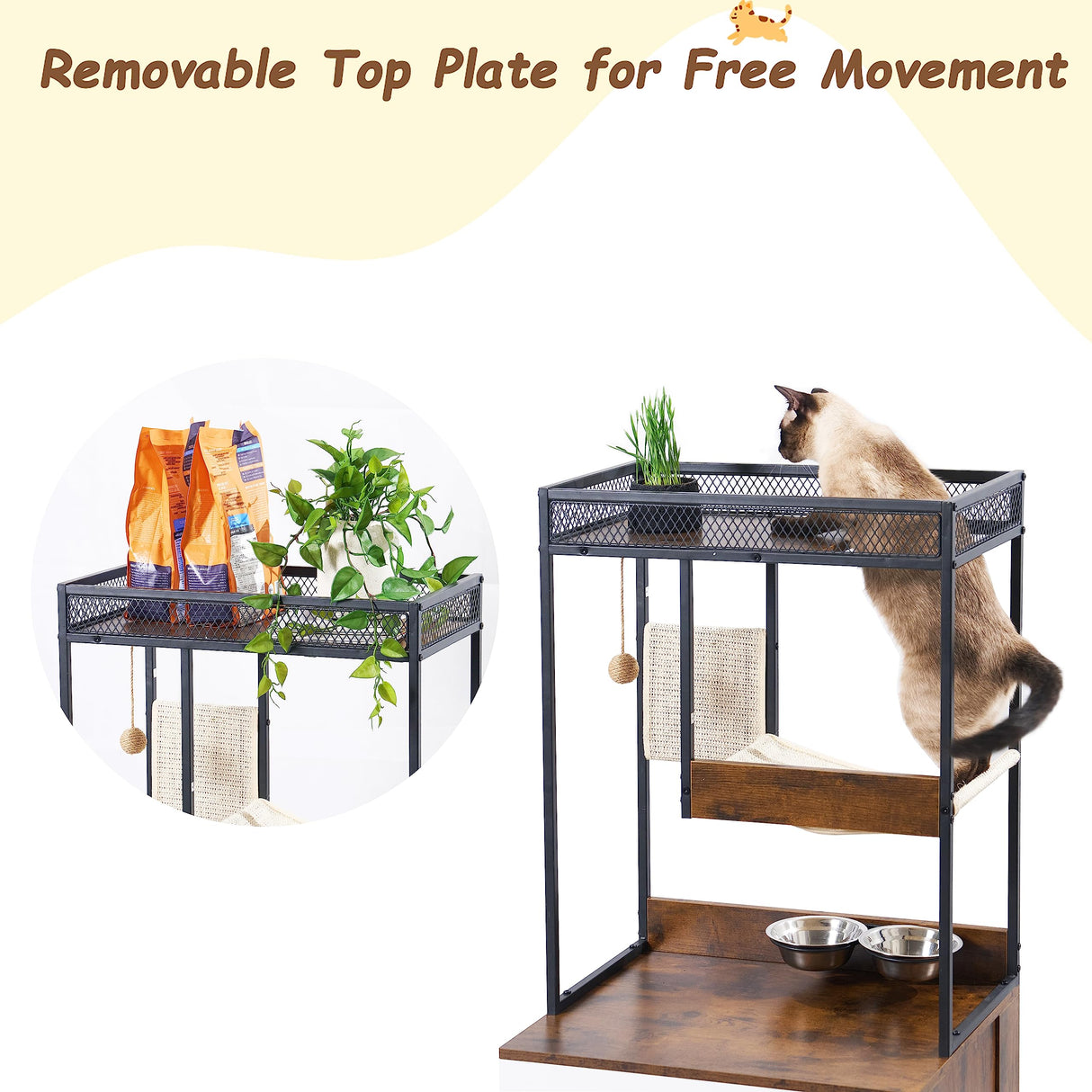 Aisurun Cat Litter Box Enclosure Cat House Cat Washroom Furniture Cat Cabinet with Storage Shelf, Cat Tree Tower, White+Vintage Aisurun