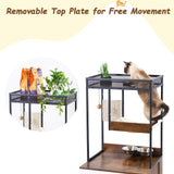 Aisurun Cat Litter Box Enclosure Cat House Cat Washroom Furniture Cat Cabinet with Storage Shelf, Cat Tree Tower, White+Vintage Aisurun