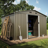 ASJMR 10FT x 8FT Outdoor Storage shed, Waterproof Lockable Door Metal Tool shed with Sliding Door and Ventilation, Gardening Tool Storage Room, Metal Storage shed for Gardens and lawns ASJMR