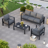 VONZOY Aluminum Patio Furniture Set, Grey Metal Outdoor Furniture Set,6 Piece Patio Furniture Set with Waterproof Covers for Backyard Garden VONZOY