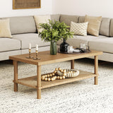 Nathan James Beacon Bohemian Coffee Table with Storage, 2-Tier Rectangle Coffee Table with Solid Wood Legs and Seagrass Shelf, Light Brown Nathan James
