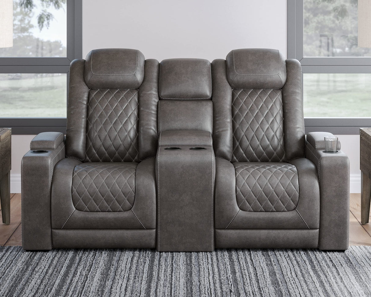 Signature Design by Ashley Hyllmont Power Reclining Loveseat with Center Console, Weathered Gray Signature Design by Ashley