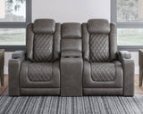 Signature Design by Ashley Hyllmont Power Reclining Loveseat with Center Console, Weathered Gray Signature Design by Ashley