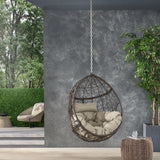 Outdoor Hanging Egg Chair with 8FT Chain, Patio Wicker Swing Egg Basket Chairs, Rattan Basket Hanging Chair Without Stand, Indoor Outdoor Wicker Hammock Egg Chair, Ideal for Patio Garden, Khaki Brown Ziraukon