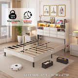 Etditrnp LED Bed Frame Full Size with Storage Headboard, 2 Hidden Drawers and Charging Station, Velvet Bed Frames with Led Lights, Wooden Slats Support, Easy Assembly, No Box Spring Needed, Beige Etditrnp