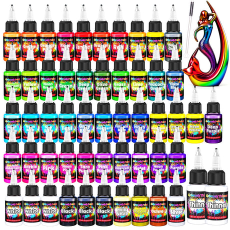 Airbrush Paint - 54 Colors with 2 Airbrush Thinners, Ready to Spray Air Brush Painting Set, Water Based Acrylic Paint for Model, Car, Metal, Fabric, Artists Beginners 4 Types of Colors ERCorArt