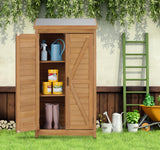 58''x30''x18'' Outdoor Wooden Storage Shed with Metal Top Tall Vertical Tool Cabinet for Backyard Garden Patio Lawn (Gold) Mederlo