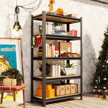 Bookshelf, 5-Tier Open Bookcase, Freestanding Display Storage Shelves, Tall Bookcase for Bedroom, Living Room and Office, Modern Light Brown,35.4" W*16" D*72" H Notmise