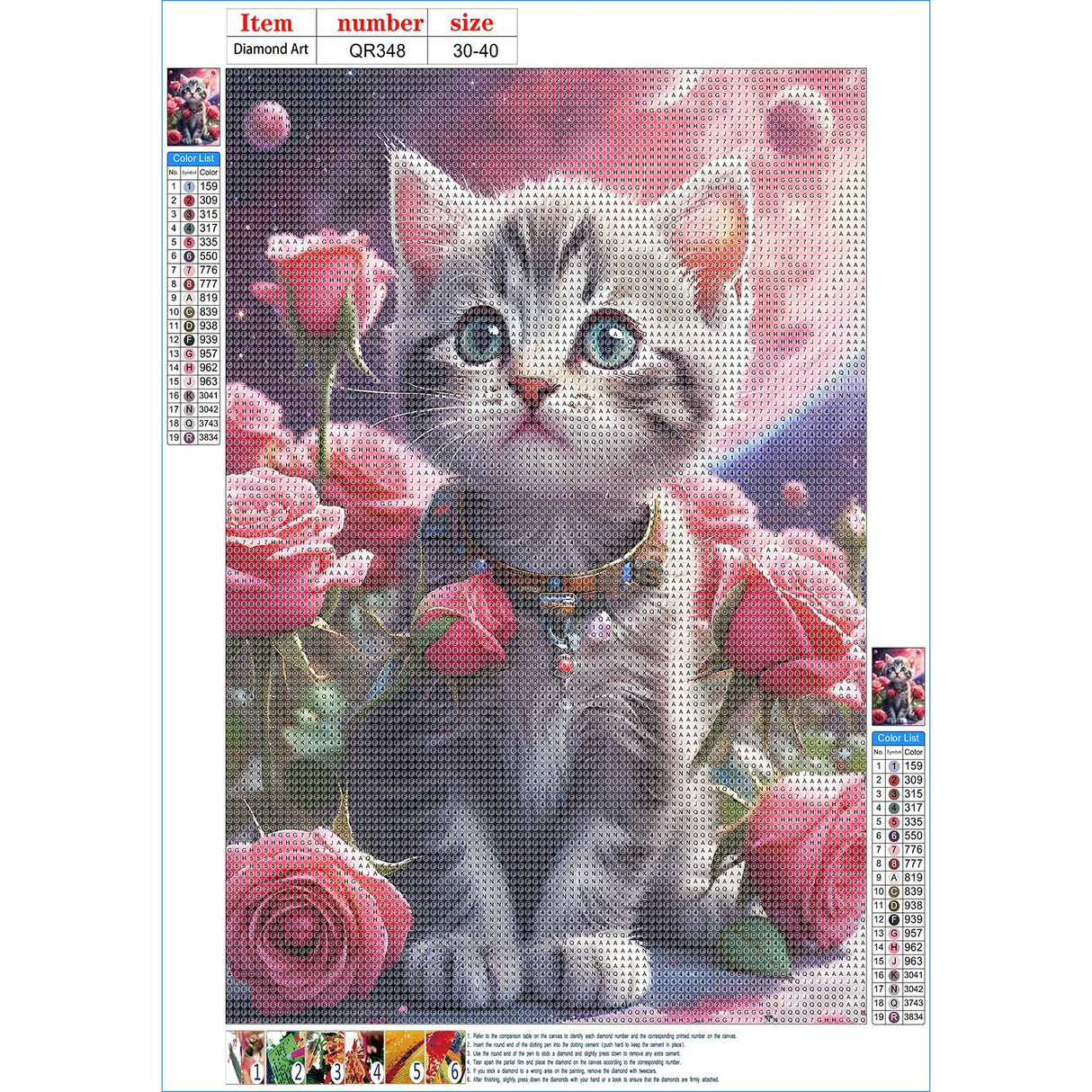 QINRUBB DIY Kitten Diamond Art Kit for Adults Beginners, Full Drill Cute Cat Diamond Painting Kits, 5D Roses Flowers Painting by Numbers DIY Craft Kits for Home Wall Decor 12x16 inch QINRUBB