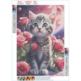 QINRUBB DIY Kitten Diamond Art Kit for Adults Beginners, Full Drill Cute Cat Diamond Painting Kits, 5D Roses Flowers Painting by Numbers DIY Craft Kits for Home Wall Decor 12x16 inch QINRUBB