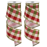 Whaline 2 Rolls Wired Edge Plaids Ribbon - Christmas Buffalo Check Red Green, 2.5 Inch Farmhouse Craft for DIY Gift Wrapping, Wreath, Xmas Tree Bow Decoration, 10 Yards Whaline