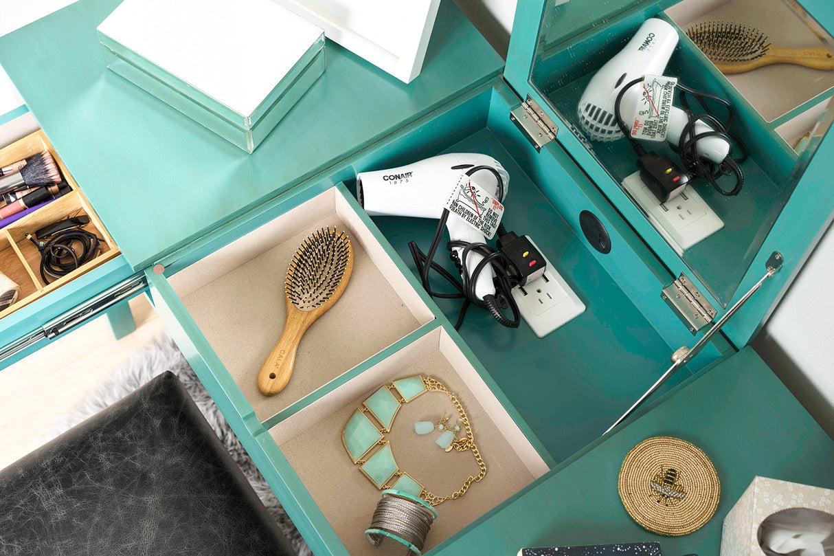 Hives and Honey Ainsley Vanity Desk Dressing Table with USB and Outlet - Turquoise Hives and Honey