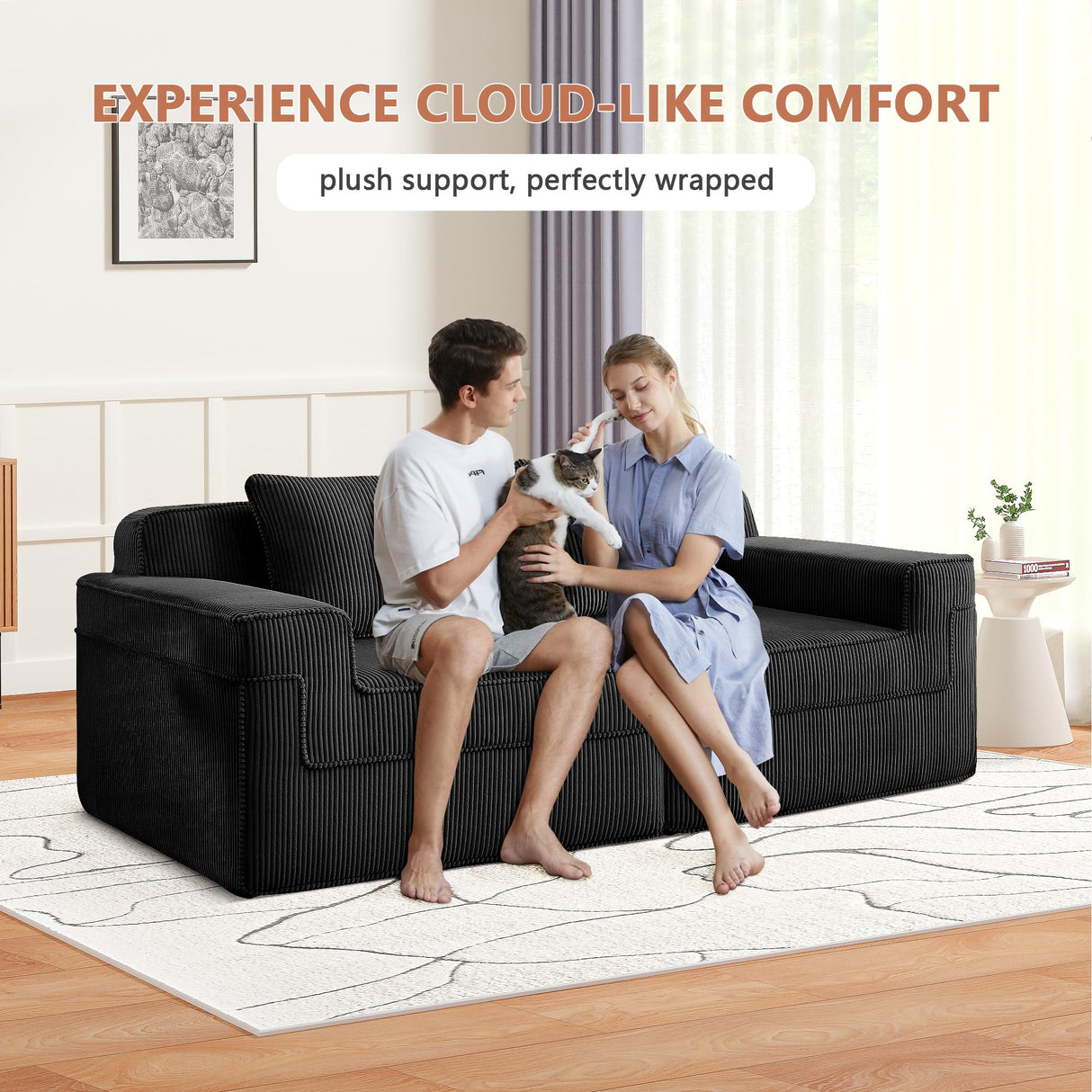 81.1" Modular Loveseat Sofa,Boneless Sectional Couch,Deep Seat Comfy Cloud Couch Sofa for Living Room Bedroom,No Assembly Required,Corduroy HUMEHA