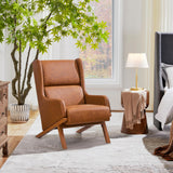 Yaheetech Brown Accent Chair, PU Leather Armchair High Wide Backrest, Oversized Recliner Chair Thick Seat Cushion for Office Reception Room Reading Nook, Brown Yaheetech