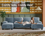 Furmax Sectional Couches for Living Room, U-Shaped Sofa Couch with Linen Fabric, 4 Seat Sofa Set with Double Chaise for Apartment (Fabric, Light Blue) Furmax