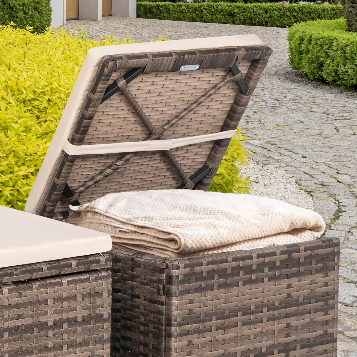 NUU GARDEN Outdoor 2 Piece Outdoor Patio Ottoman, All Weather Rattan Wicker Ottoman Seat, Outdoor Footstool Footrest Seat with Removable Cushion, for Patio, Backyard, Side Table, Brown and Beige NUU GARDEN