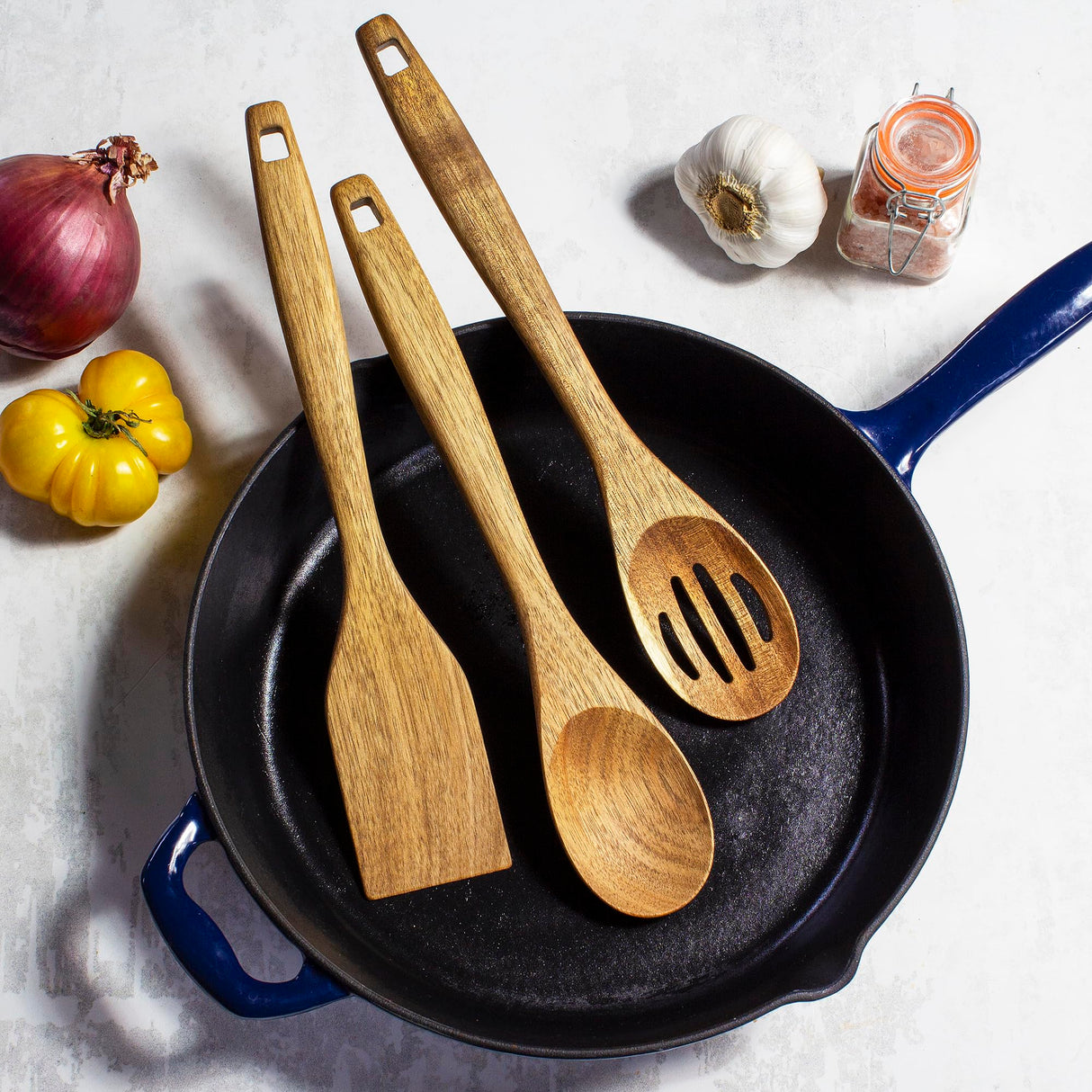 TB Home 3 Piece Acacia Wood Kitchen Utensils Set, Wooden Cooking Utensils Set TB Home