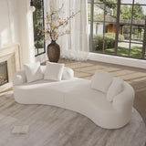 Olodumare 106.7" Modern Curved Oversized Sectional Sofa, Minimalist Modular Cloud Couch with 4 Throw Pillows, Luxury 4-Seater Extra Deep & Wide Seat Sofa in Soft Teddy Fabric, Cream White Olodumare