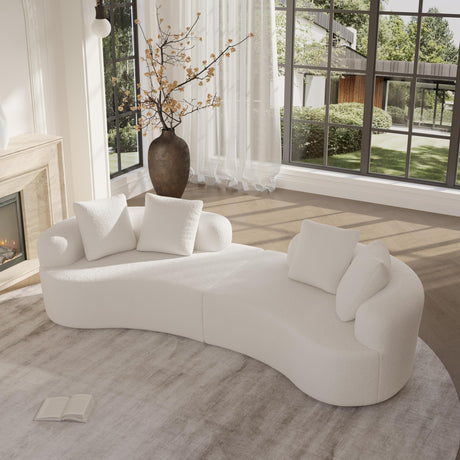 Olodumare 106.7" Modern Curved Oversized Sectional Sofa, Minimalist Modular Cloud Couch with 4 Throw Pillows, Luxury 4-Seater Extra Deep & Wide Seat Sofa in Soft Teddy Fabric, Cream White Olodumare