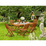 East West Furniture CMCM72CANA Cameron 7 Piece Patio Dining Set Consist of a Rectangle Outdoor Acacia Wood Table and 2 Folding Arm 4 Side Chairs, 36x66 Inch, Natural Oil East West Furniture