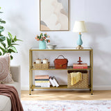 Hoctieon Gold Console Table, 3 Tier Entryway Table, Hallway Table, Narrow Sofa Table with Shelves, Entrance Table for Entryway, Gold and White Hoctieon