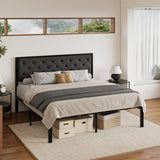 SHA CERLIN King Size Metal Platform Bed Frame,Linen Upholstered Button Tufted Headboard, Mattress Foundation with 12.4” Under-Bed Storage, Noise-Free, Easy Assembly, No Box Spring Needed, Dark Grey SHA CERLIN