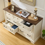 BLANKSPACE Rustic White Dresser for Bedroom,7 Drawers Dresser, Farmhouse Dresser for Living Room,7 Chest of Drawers with Thickened Wood Carving for Closet,Hallway BLANKSPACE
