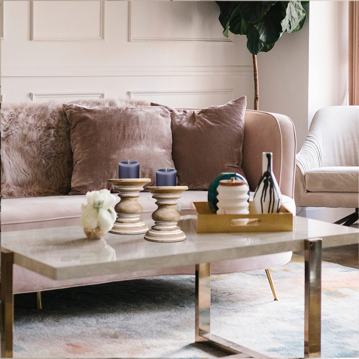 White Wooden Candle Holder,Candle Holder,Wood Candle Holder,Candle Holders,Farmhouse Candle Holder,Candle Holder Set of 2,Wood Pillar Candle Holder,Height 6 inch Set of 2, White Wash Light & Pro